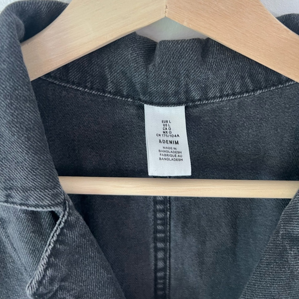 &Denim‎ Washed Black Grey Long Sleeve Button Front Relaxed Fit Denim Jumpsuit - Picture 6 of 11